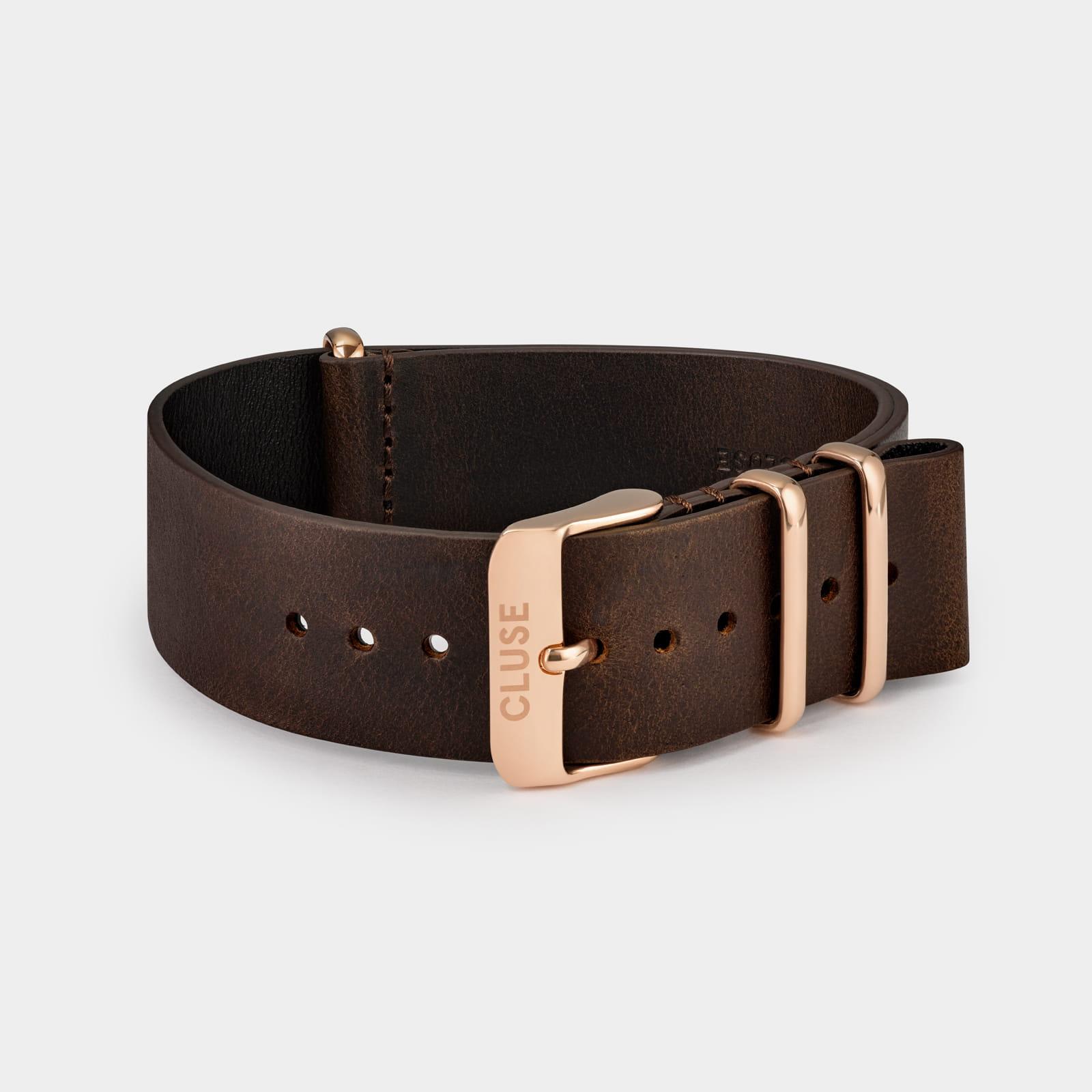 Pasek Cluse- Nato Leather,dark Brown/rose Gold 20MM