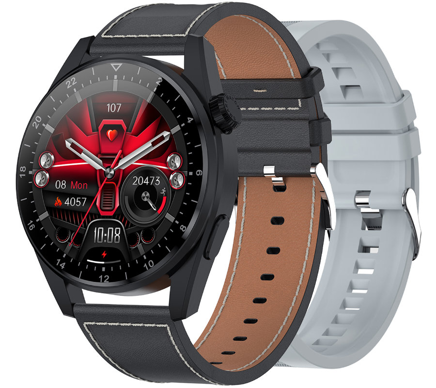 Zegarek męski Smartwatch Rubicon RNCE78 czarny zegarek na skórzanym pasku