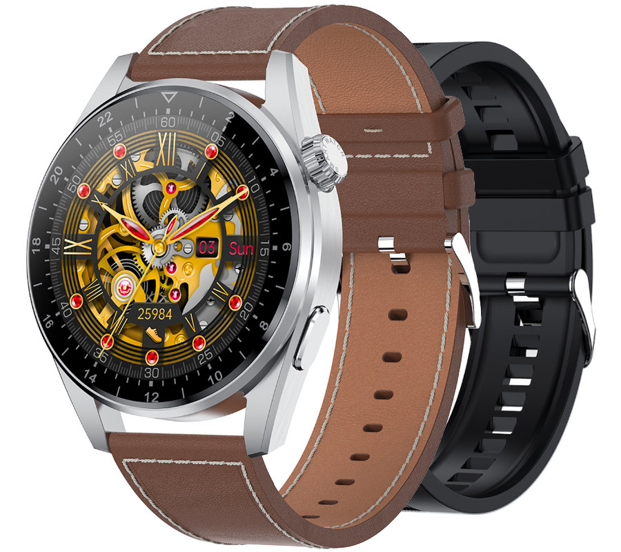 Zegarek męski Smartwatch Rubicon RNCE78 srebrny zegarek na skórzanym pasku