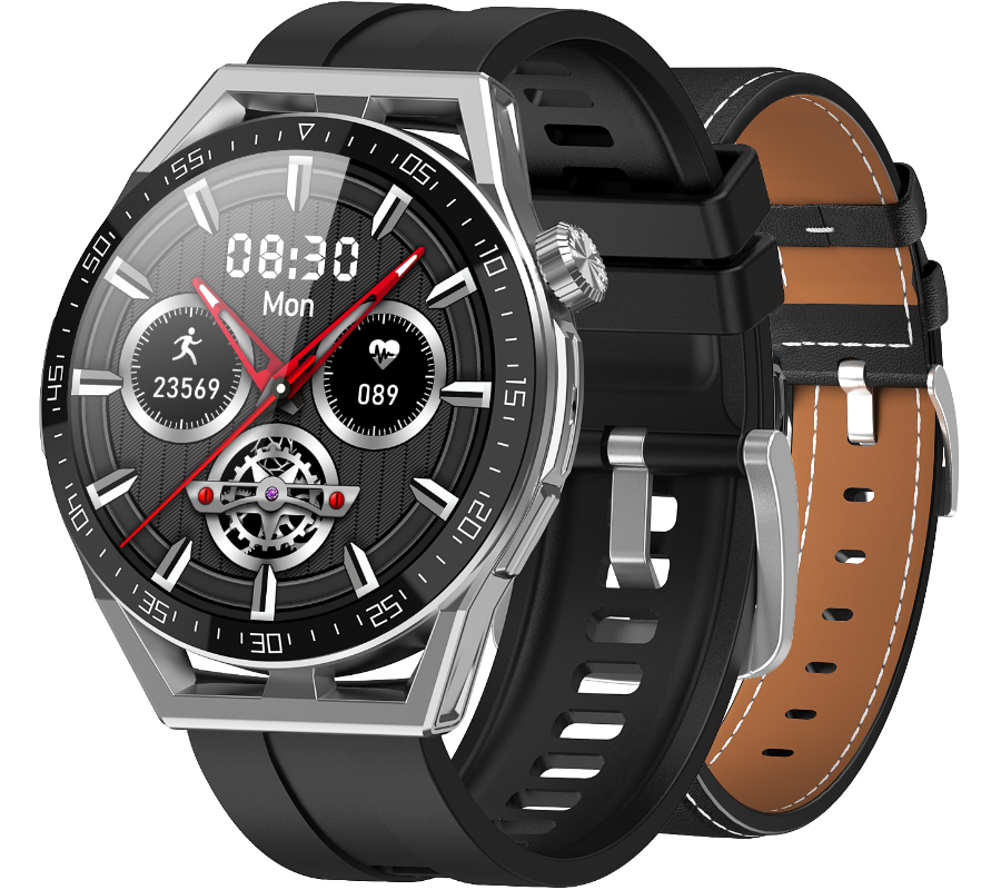 Zegarek męski Smartwatch Rubicon RNCE88 srebrny czarny silikon i czarna skóra