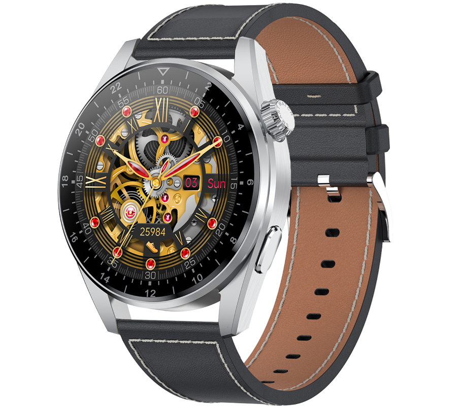 Zegarek męski Smartwatch Rubicon RNCE78 srebrny czarna skóra i srebrna bransoleta