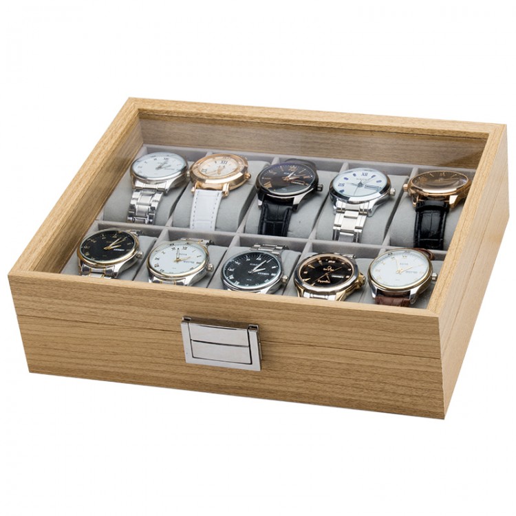 Pudełko na 10 zegarków brązowe drewniane