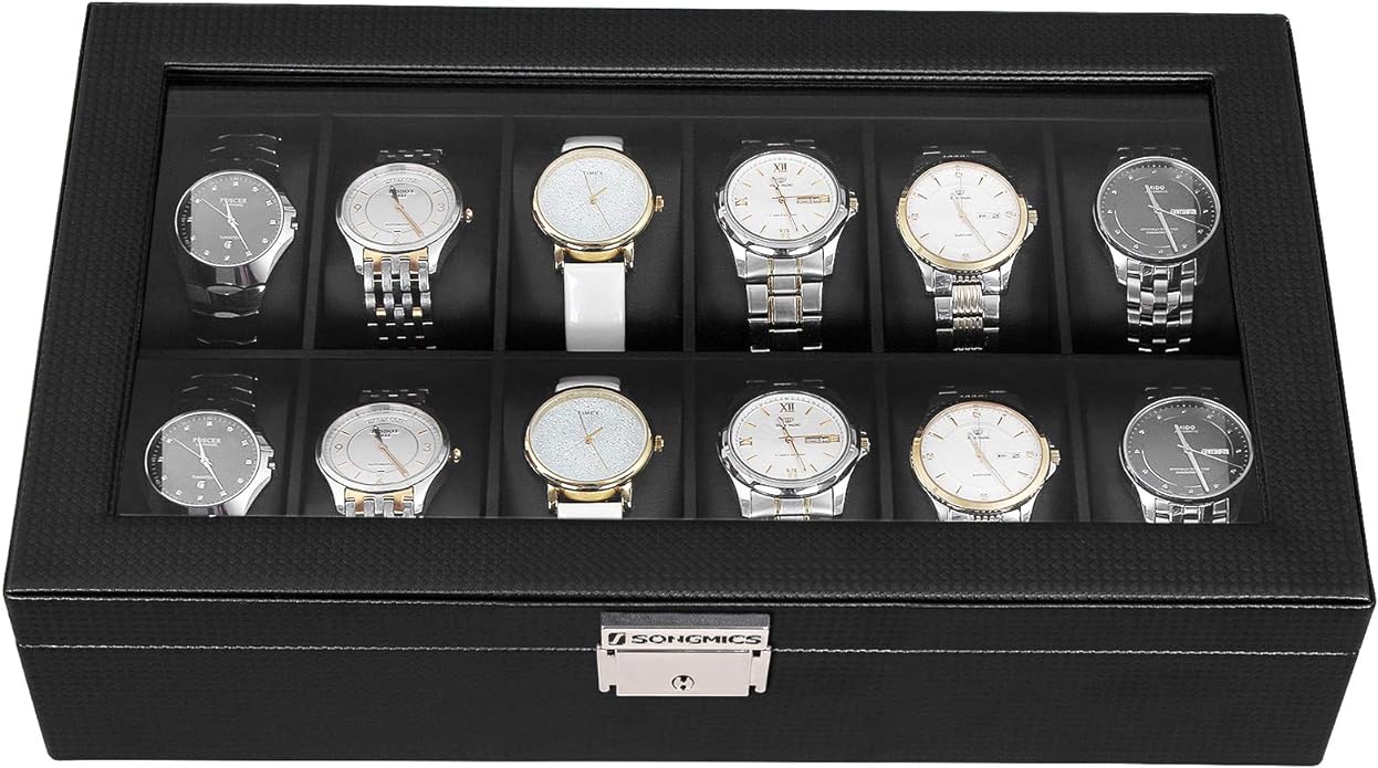 Duże pudełko na 12 zegarków Songmics czarne