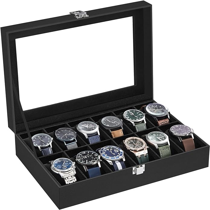 Pudełko na 12 zegarków czarne Songmics