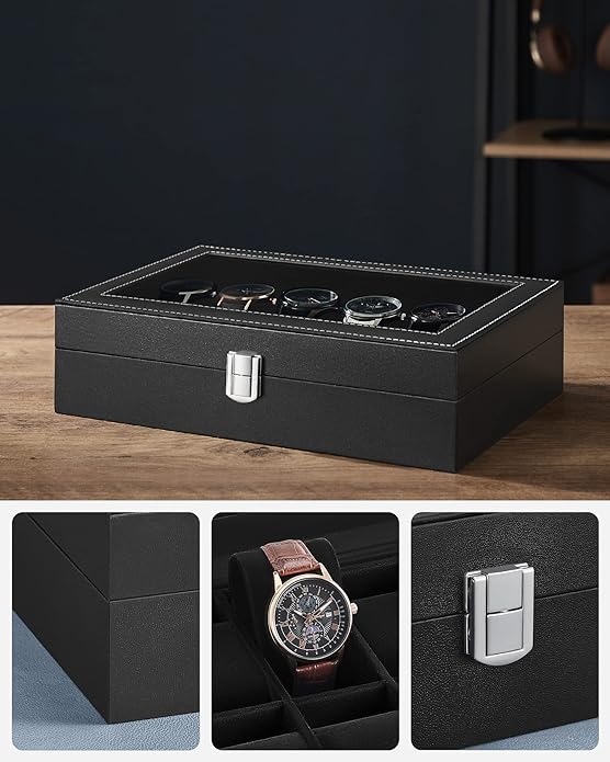 Pudełko na 12 zegarków czarne Songmics
