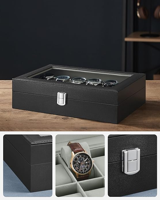 Pudełko na zegarki z 12 miejscami Songmics czarne