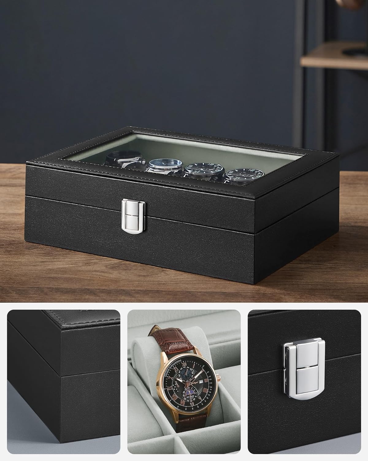 Pudełko na zegarki z 10 przegródkami Songmics czarne