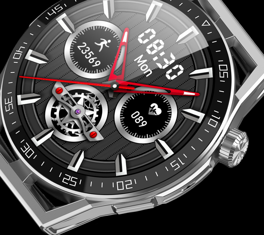 Smartwatch Rubicon RNCE88 srebrny czarny silikon i czarna skóra
