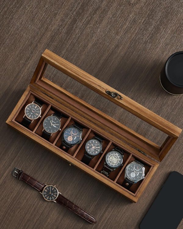 Pudełko na 6 zegarków brązowe Songmics