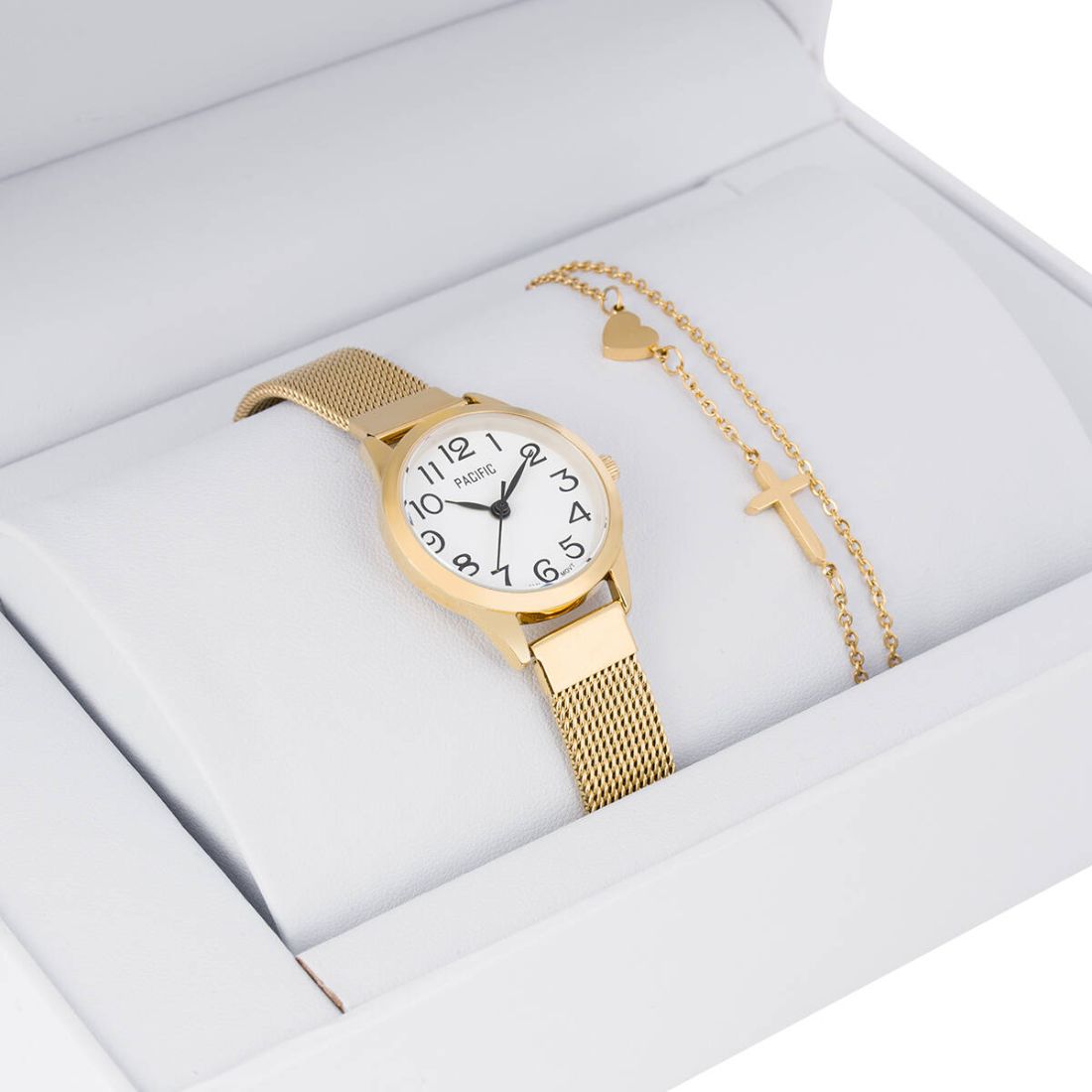Zestaw prezentowy zegarek i bransoletka Pacific X6131-02B prezent na komunię dla dziewczynki złoty