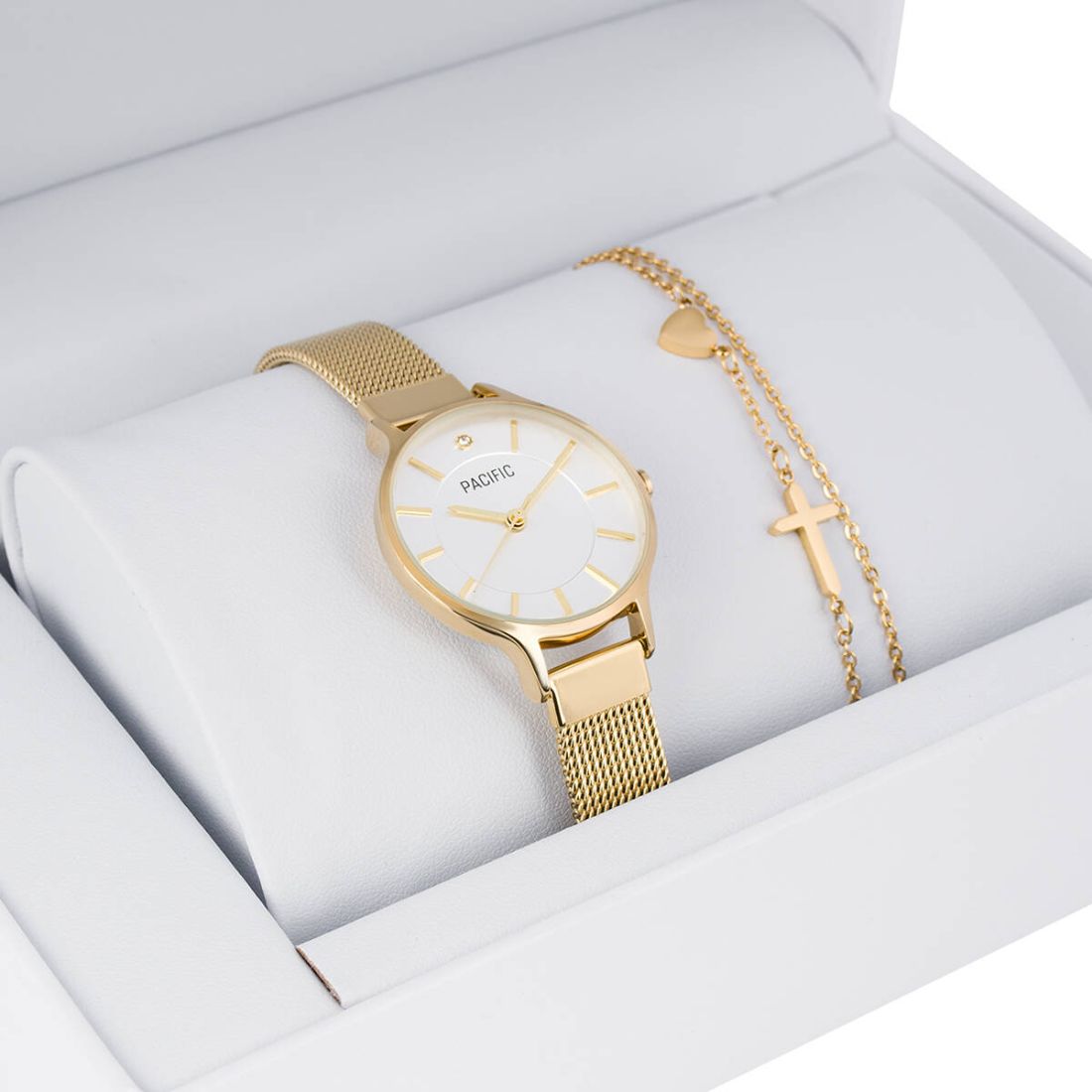 Zestaw prezentowy zegarek i bransoletka Pacific X6133-02B  prezent na komunię dla dziewczynki złoty