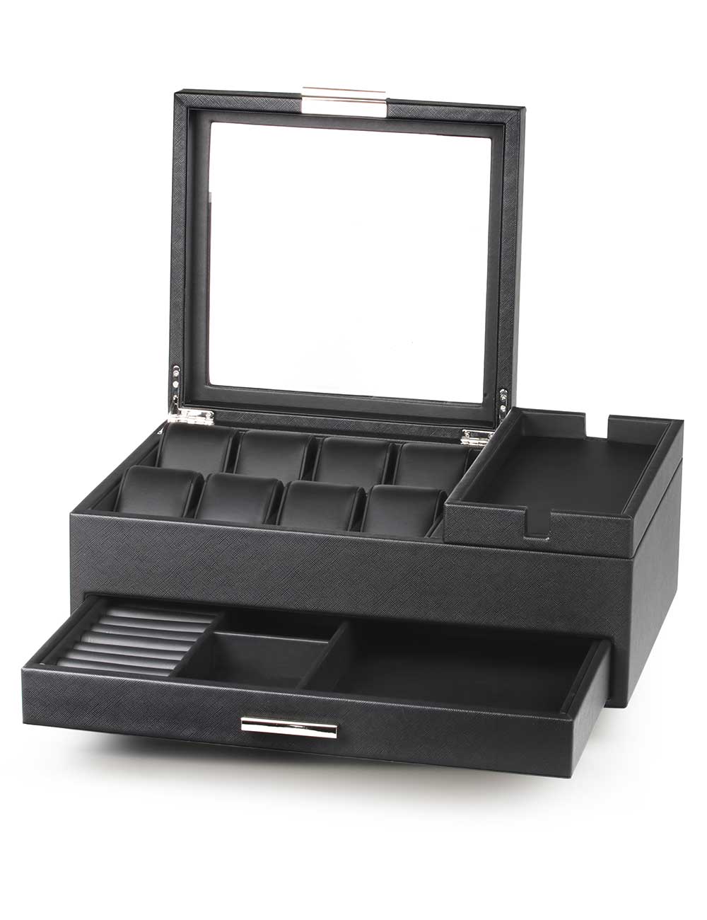 Rothenschild Watch And Accessory Box Made Off Imitation LeatherBlack With Drawer RS-LF8WB2V-BL