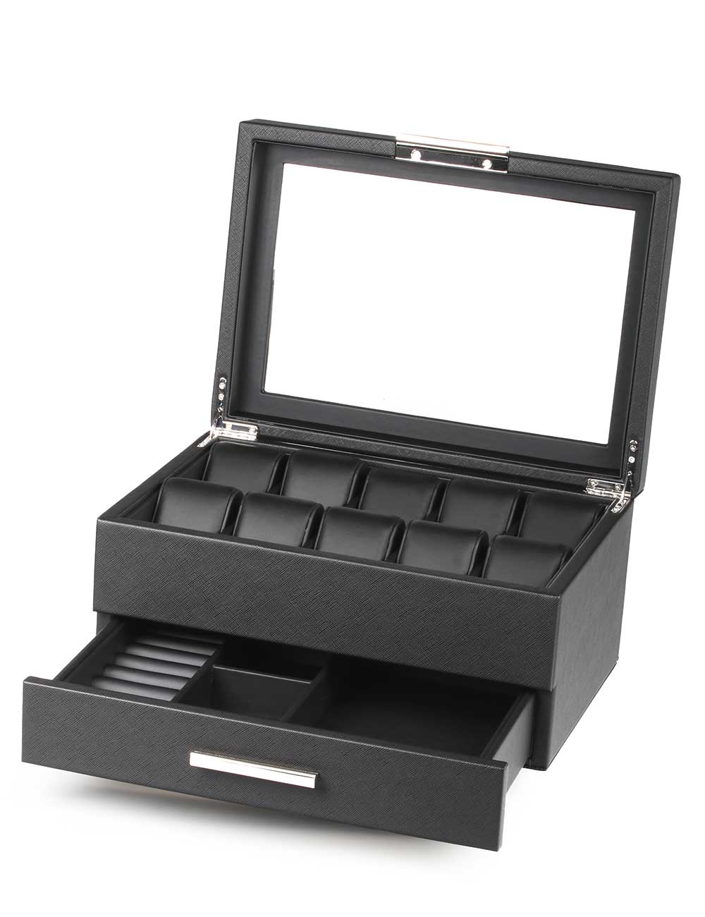 Rothenschild Watch And Accessory Box Made Off Imitation Leather Black With Drawer RS-LMWB-10WD