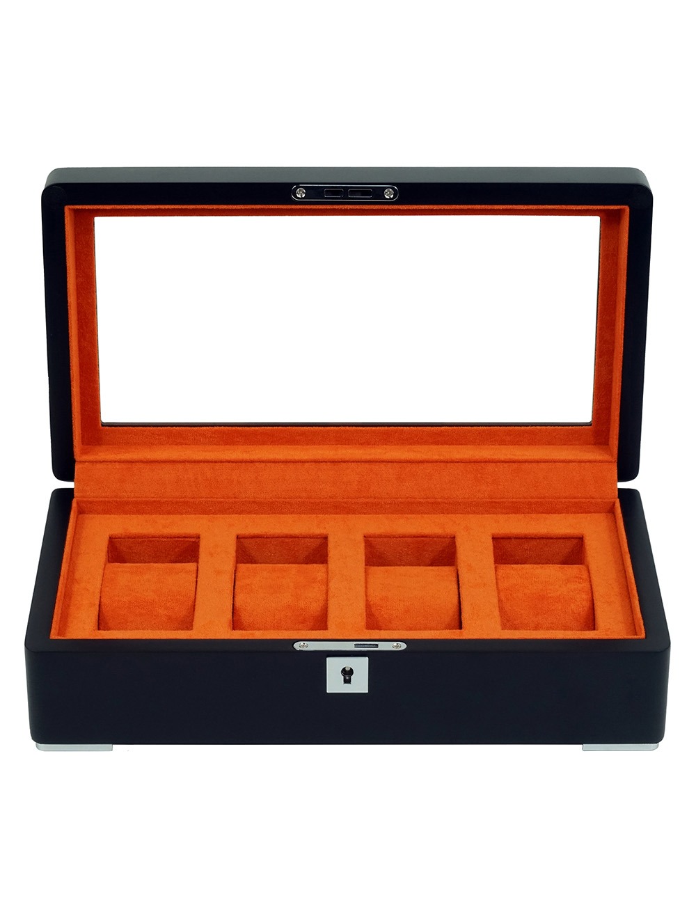 Rothenschild Watch Box blackwith orange velvet RS-3420-4-BL-ORA