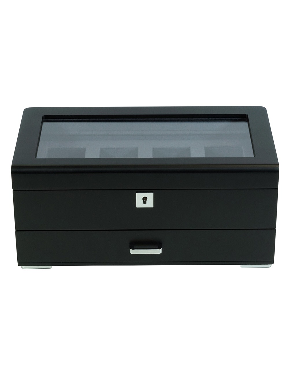 Rothenschild Watch Box blackwith grey velvet + Drawer RS-3421-4-BL-CHA