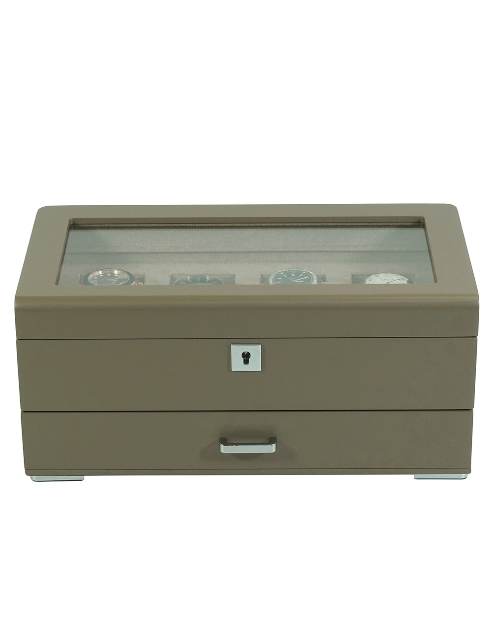 Rothenschild Watch Box brownwith beige velvet + Drawer RS-3421-4-TA-TAN